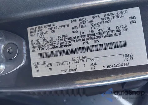 2021 Ford Escape Se z USA, uszkodzony, nr VIN 1FMCU0G60MUB19401